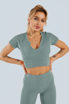 Rib-Knit Seamless Short Sleeve